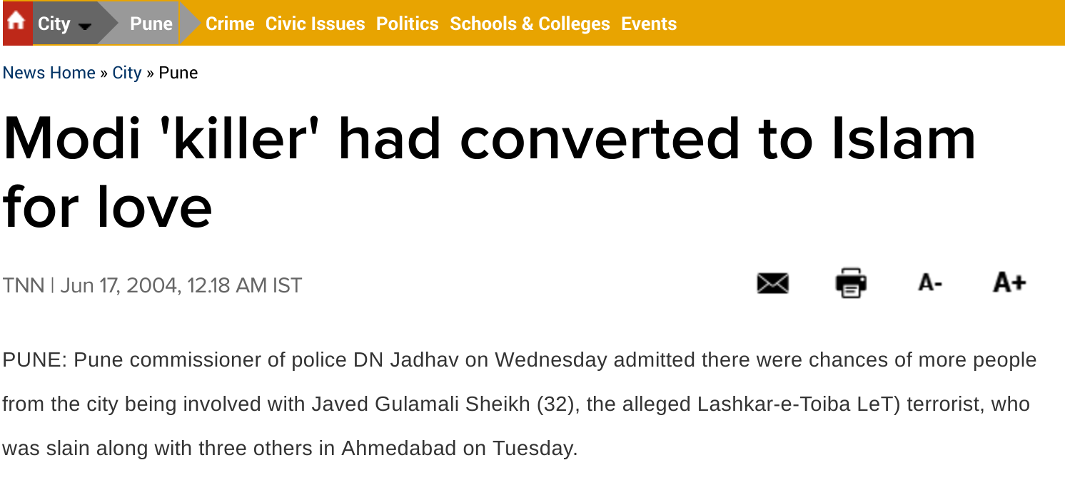 Pranesh Pillai urf Javed Sheikh declared Modi Killer