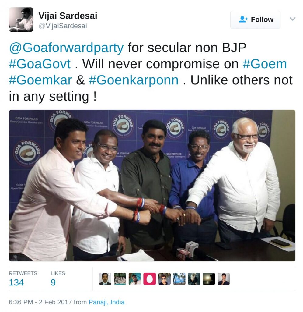 @Goaforwardparty for secular non BJP #GoaGovt . Will never compromise on #Goem #Goemkar & #Goenkarponn . Unlike others not in any setting !