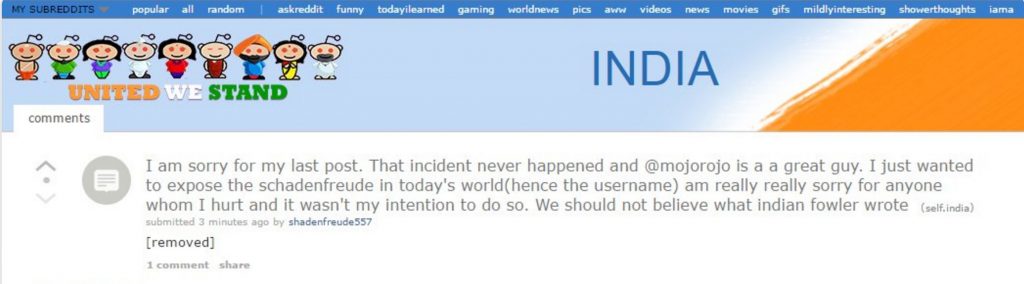 rohan joshi post deleted