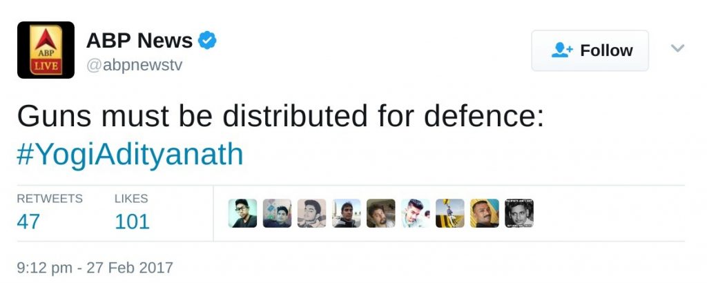 Guns must be distributed for defence: #YogiAdityanath