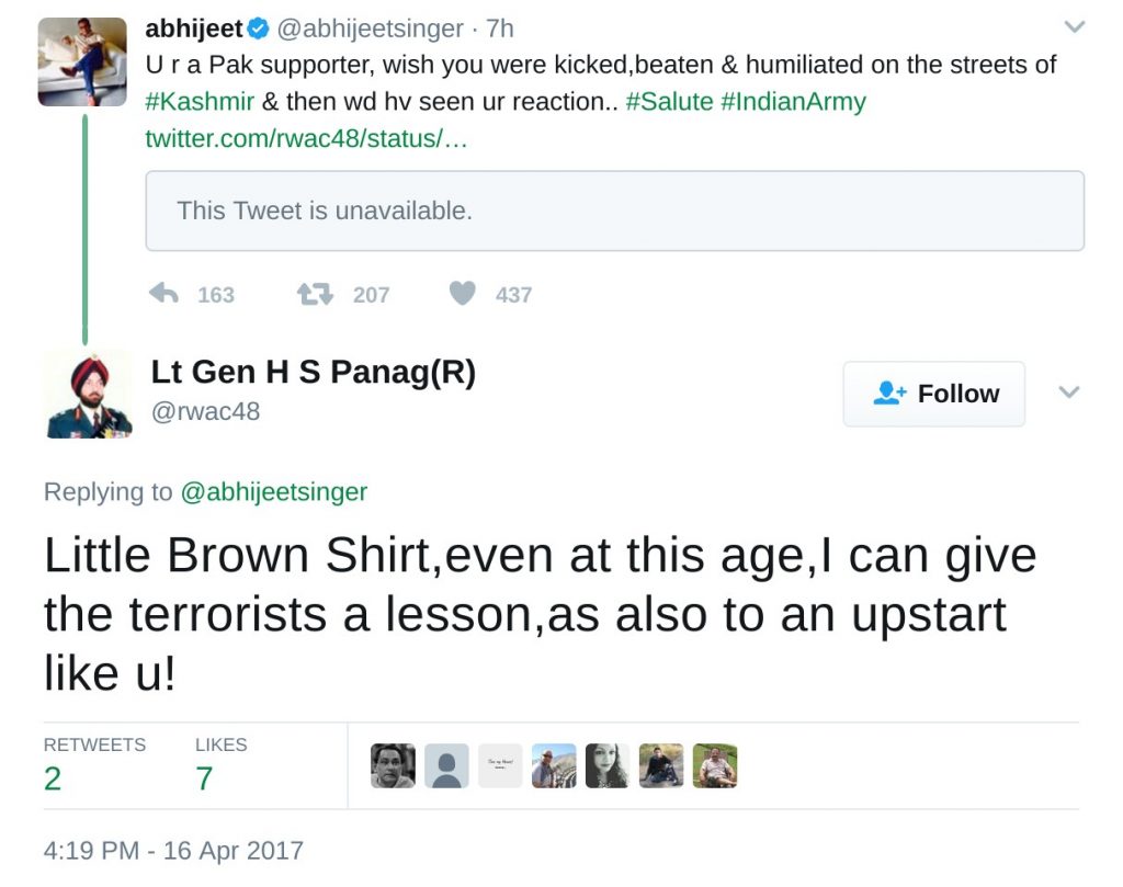 Little Brown Shirt,even at this age,I can give the terrorists a lesson,as also to an upstart like u!