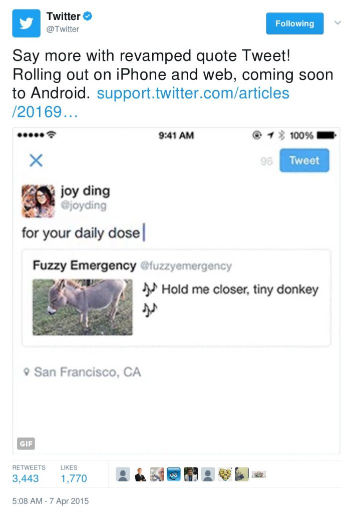 Twitter introduced quote in April 2015