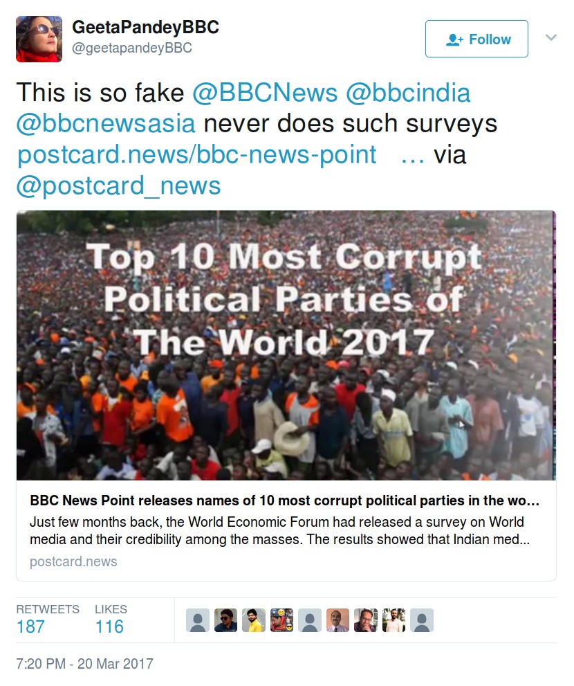 Postcard news fake article 10 most corrupt political parties.