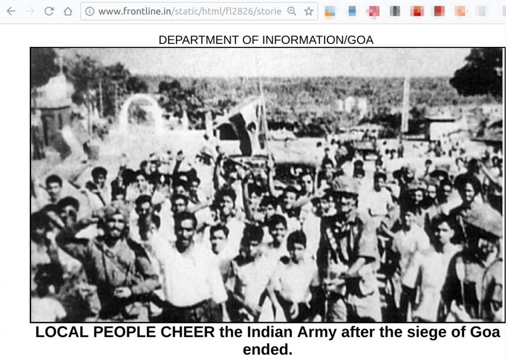 Local People cheer the Indian Army after the siege of Goa ended