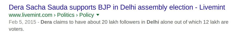 Dera Sacha Sauda supports BJP in Delhi Assembly Election