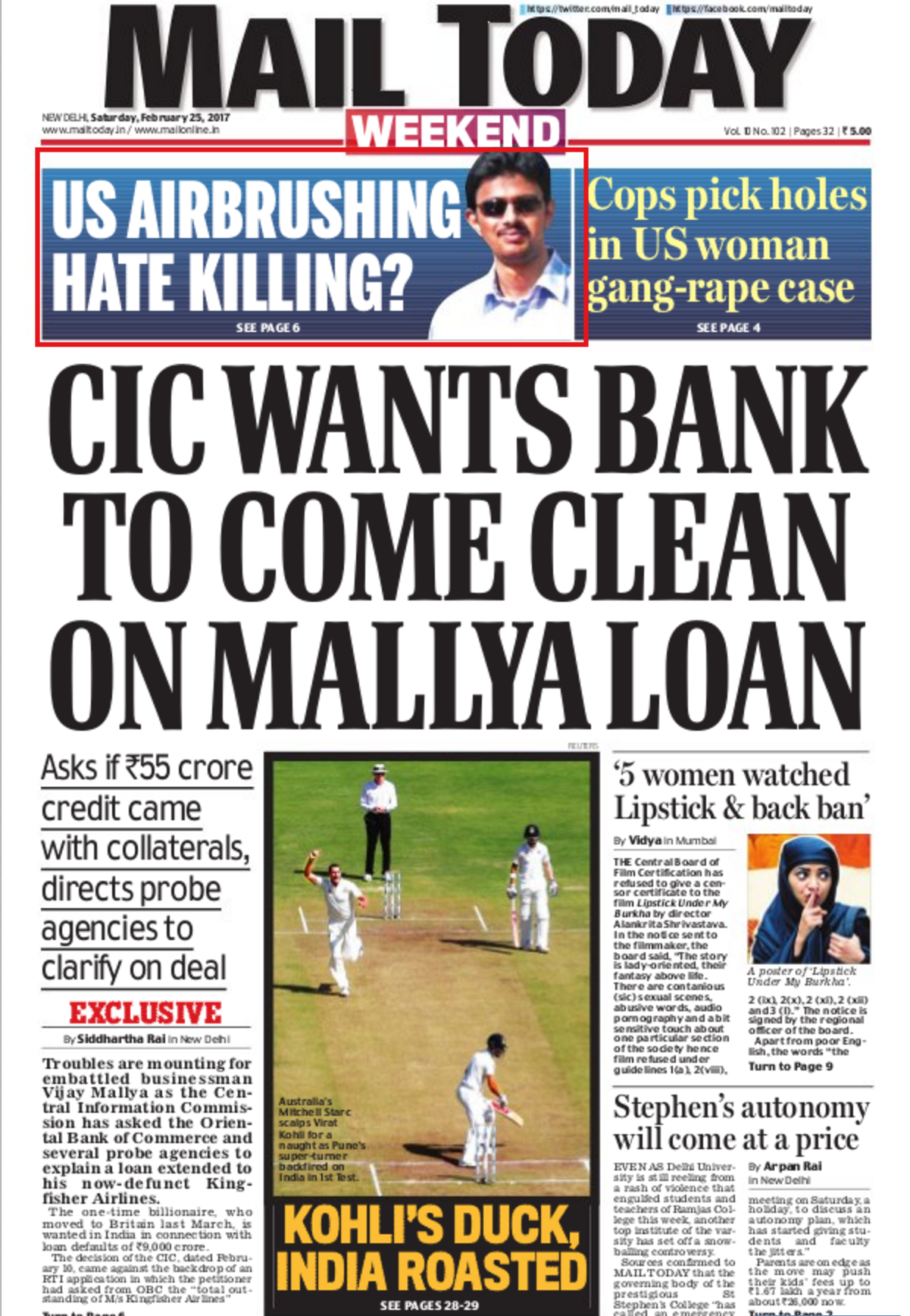 Mail Today's coverage of murder of Srinivas Kuchibhotla