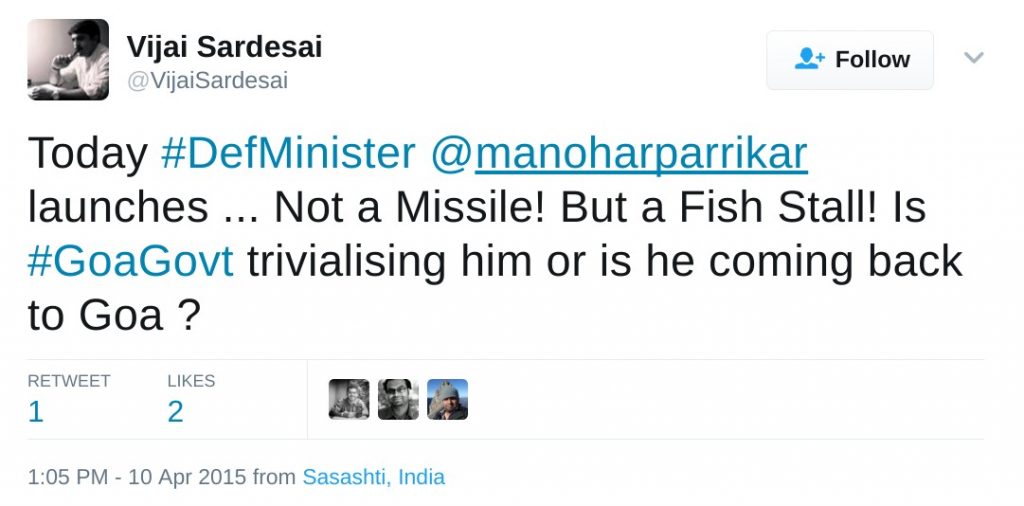 Today #DefMinister @manoharparrikar launches ... Not a Missile! But a Fish Stall! Is #GoaGovt trivialising him or is he coming back to Goa ?