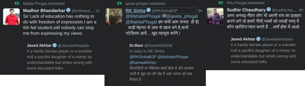 phogat retweets sudhir chaudhary madhur bhandarkar rk singh