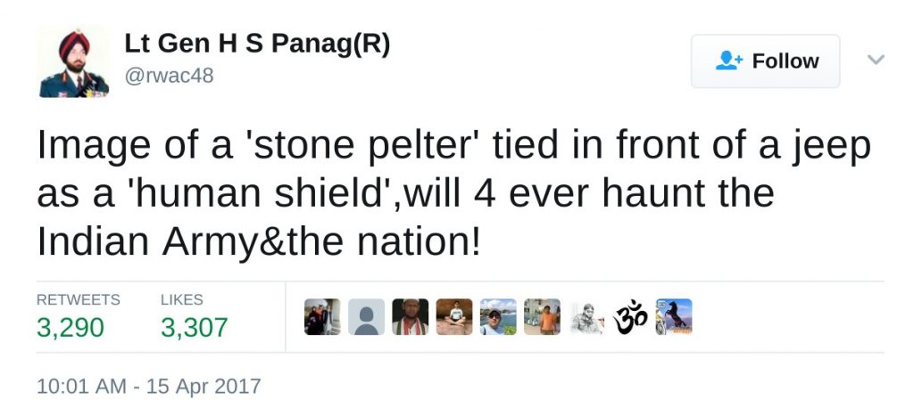 Image of a 'stone pelter' tied in front of a jeep as a 'human shield',will 4 ever haunt the Indian Army&the nation!