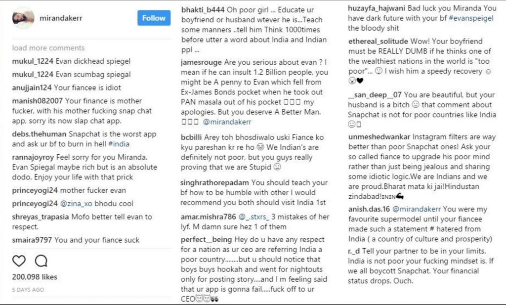 Miranda kerr attacked for what Evan Spiegel allegedly said