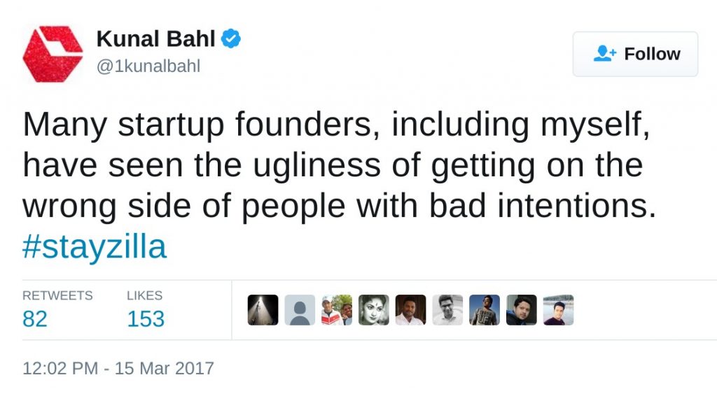 Many startup founders, including myself, have seen the ugliness of getting on the wrong side of people with bad intentions. #stayzilla