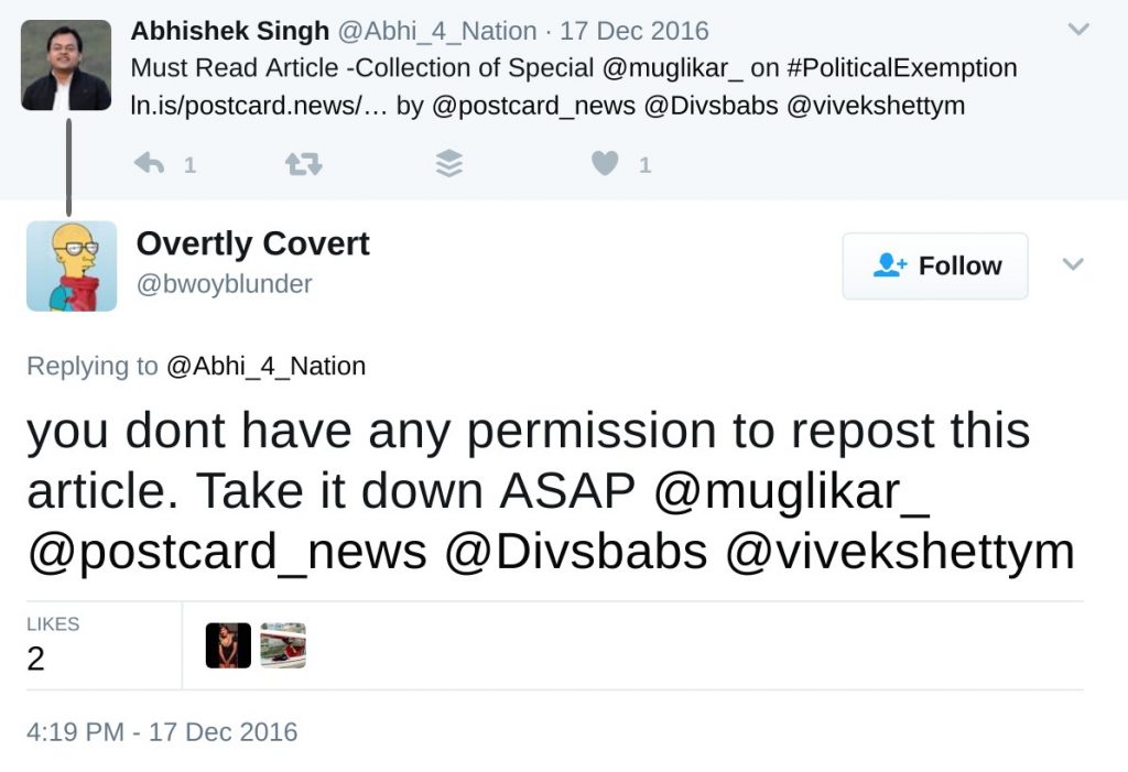 you dont have any permission to repost this article. Take it down ASAP @muglikar_ @postcard_news @Divsbabs @vivekshettym