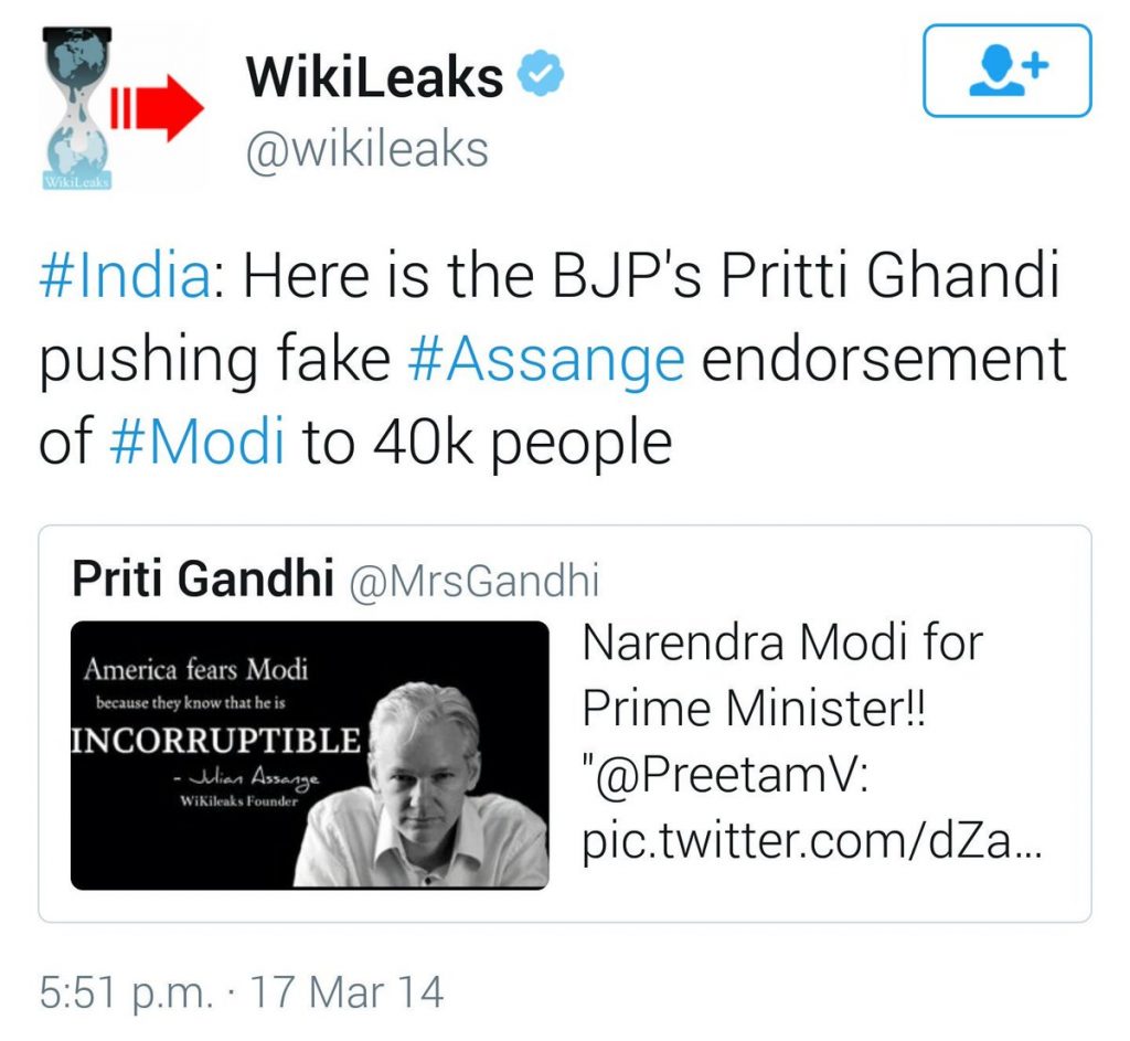 Wikileaks BJP endorsement