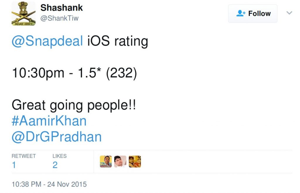 iOS rating of snapdeal being monitored