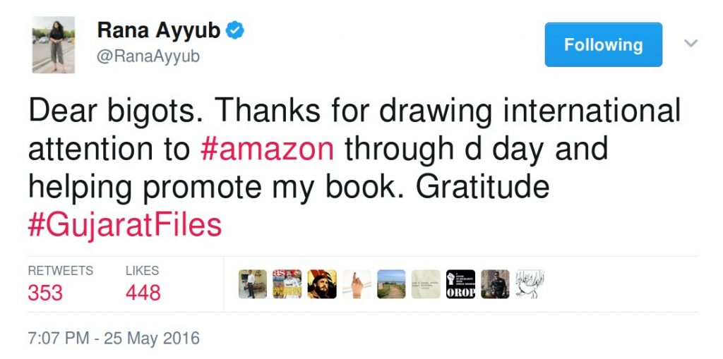 Rana Ayyub's tweet on trolls down-reviewing her book