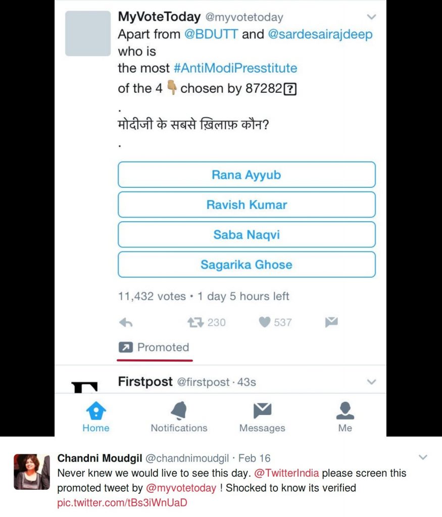 myvotetoday running a poll as to who is the most antimodi 'presstitue'