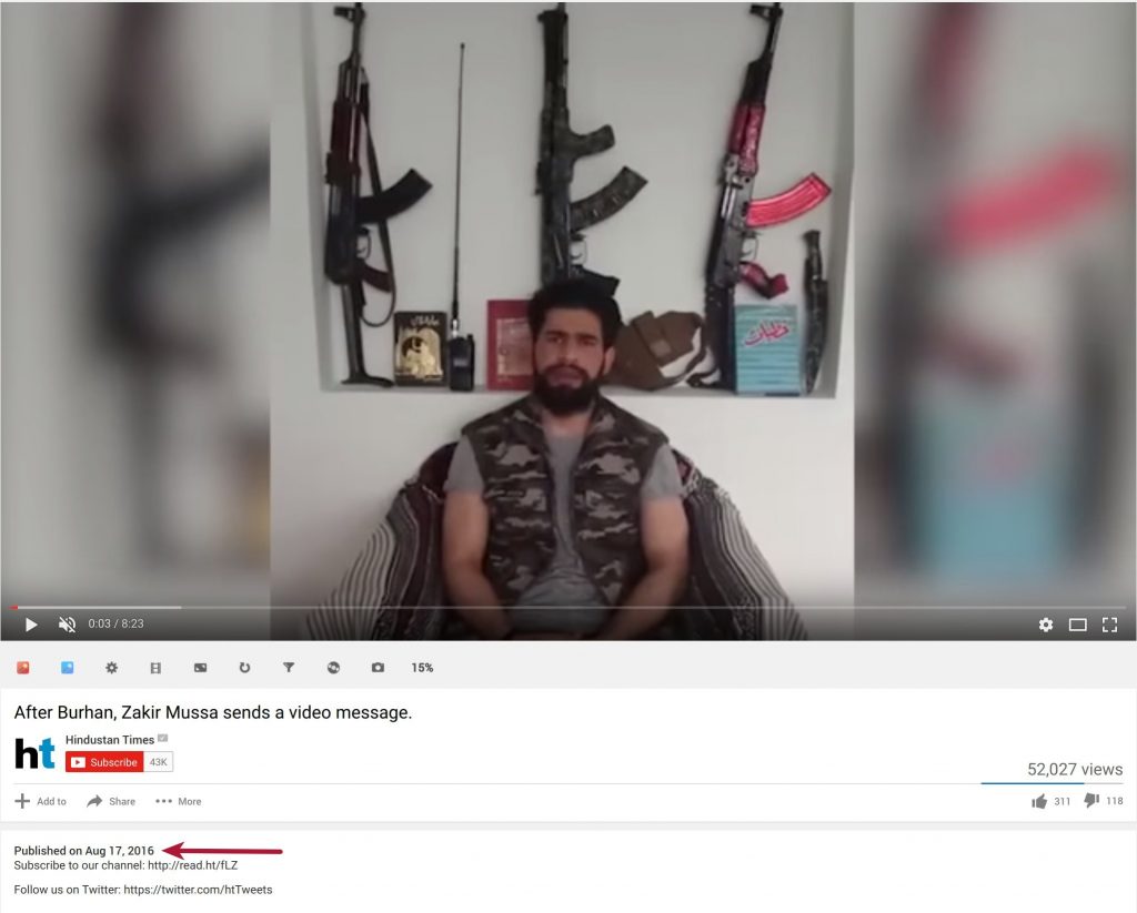 Hindustan Times posted Zakir Musa's first public video