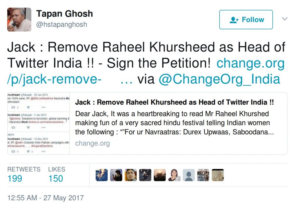 Tapan Ghosh: Jack : Remove Raheel Khursheed as Head of Twitter India !! - Sign the Petition!
