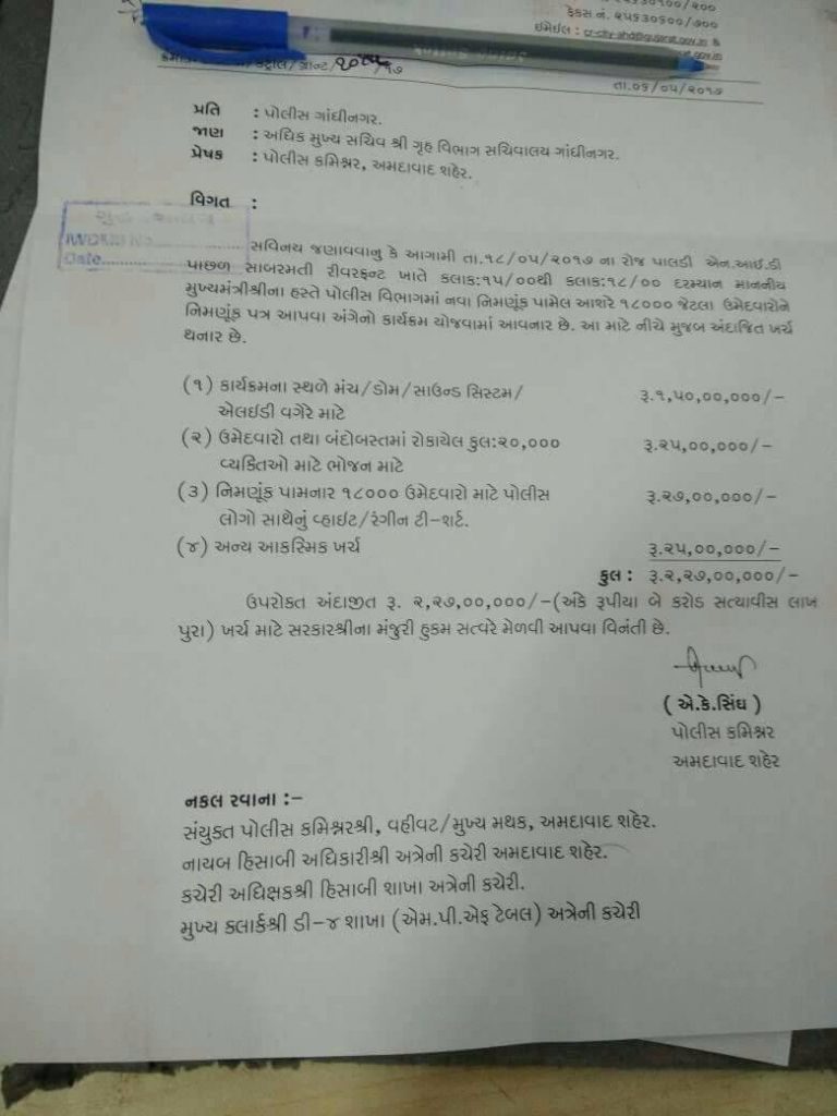 Estimated expenditure incurred of the event where police jawans were recruited