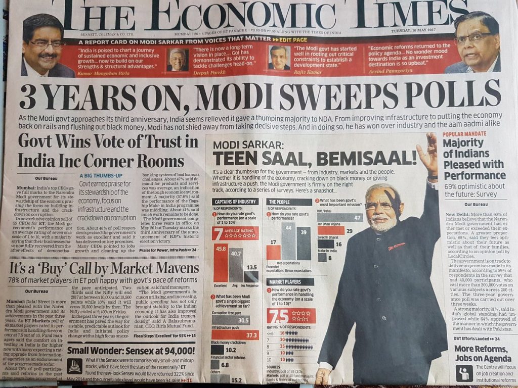economic times coverage: modi-sarkar-teen-saal-bemisaal