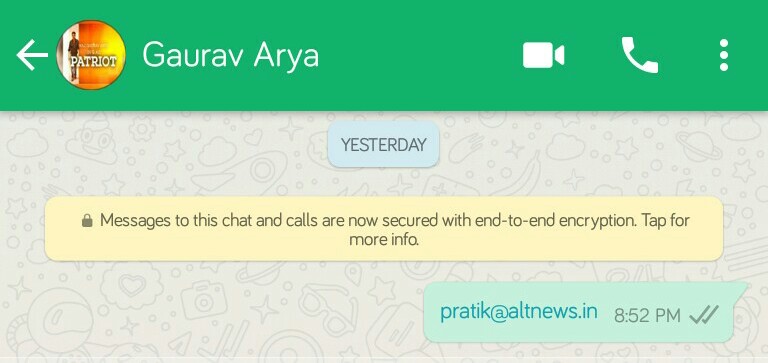 Whatsapp between Pratik Sinha and Gaurav Arya