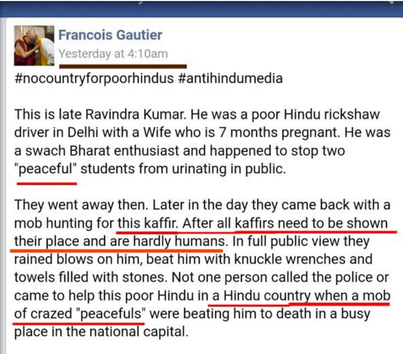 Words removed from Francois Gautier's original post