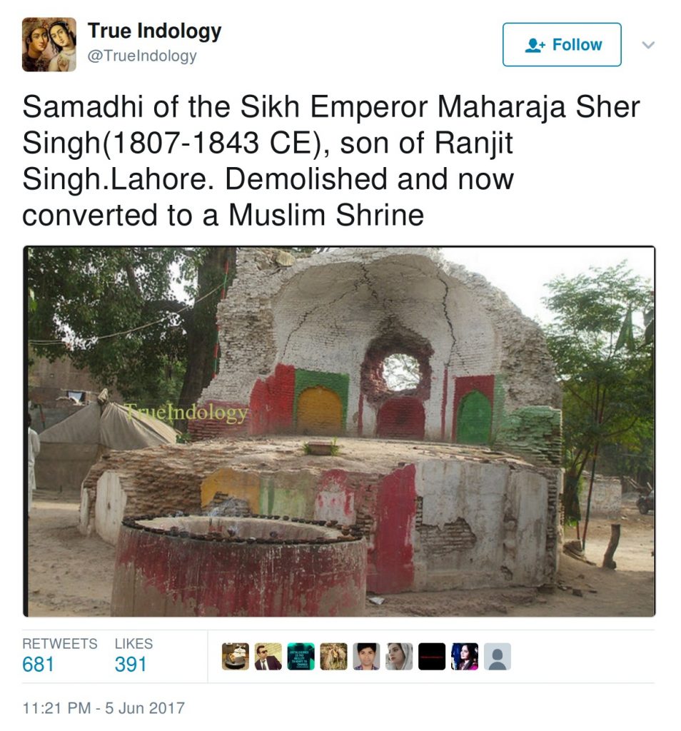 Samadhi of Sikh Emperor Maharaja Sher Singh, son of Ranjit Singh, Lahore, Demolished and now converted to a Muslim Shrine