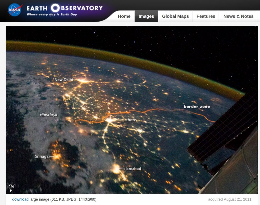 NASA 2011 picture of India Pakistan border