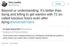 vina leekha vinaleekha1 beyond ur understanding. it's better than dying and killing to get wanton with 72 so called luscious hoors even after dying. #AmarnathYatra.