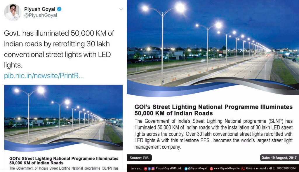 Piyush Goyal tweets led lights