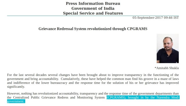 PIB press release CPGRAMs Narendra Modi