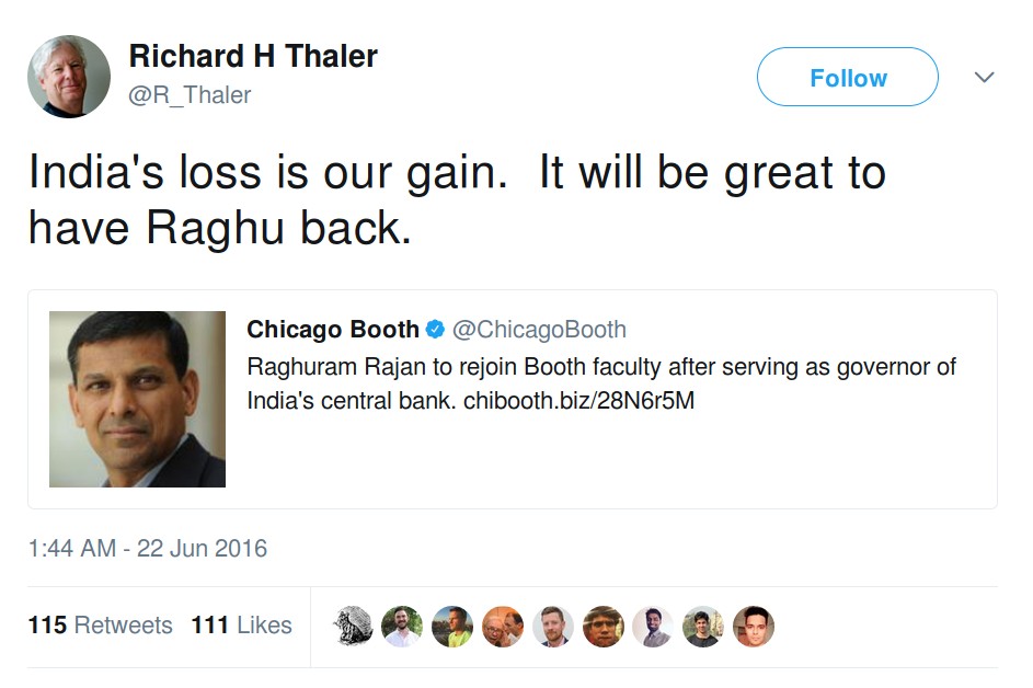 Richard Thaler It will be great to have raghu back