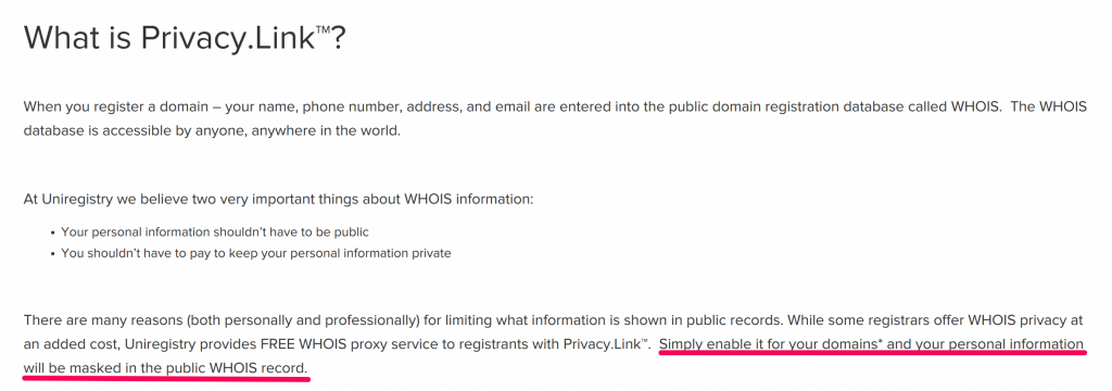 Privacy Link explanation