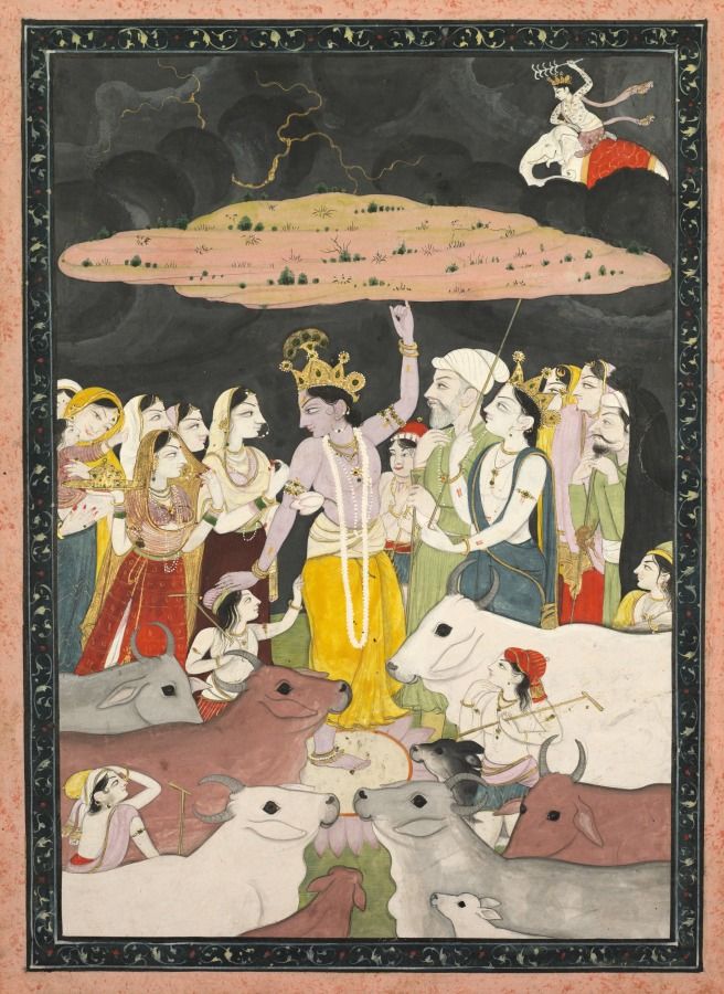 Kangra Painting Krishna Lifting Mt Govardhana C 1780 1790 India Pahari Hills
