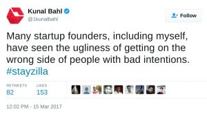 Many startup founders, including myself, have seen the ugliness of getting on the wrong side of people with bad intentions. #stayzilla