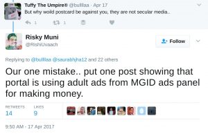 Our one mistake.. put one post showing that portal is using adult ads from MGID ads panel for making money.