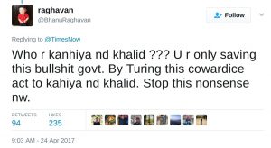 Who r kanhiya nd khalid ??? U r only saving this bullshit govt. By Turing this cowardice act to kahiya nd khalid. Stop this nonsense nw.
