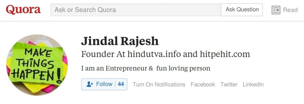 Rajesh Jindal Hindutva.info founder quora account