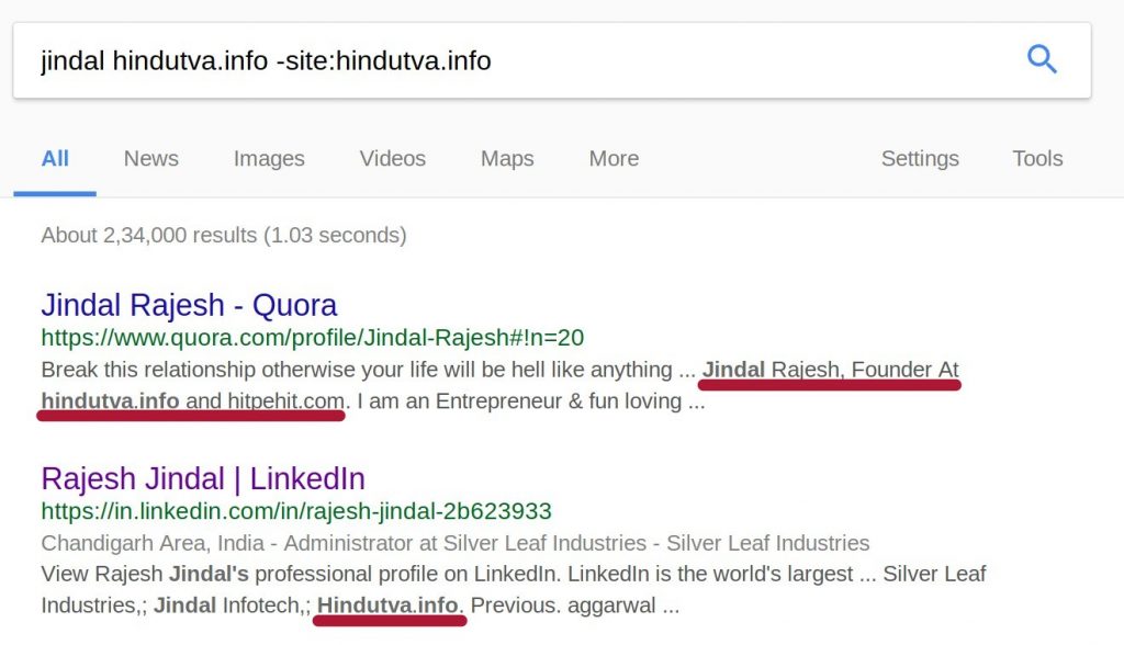 jindal hindutva.info quora linkedin google search