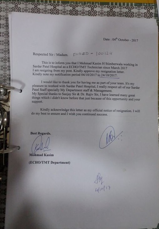 Resignation letter of the accused