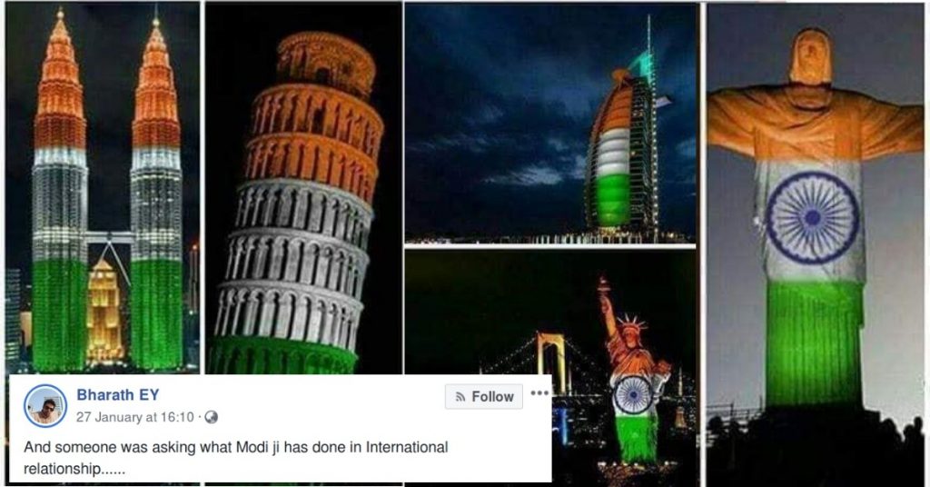 फोटोशॉप: अंतरराष्ट्रीय स्मारकों पर दिख रहे भारतीय झंडे की वायरल तस्वीरें