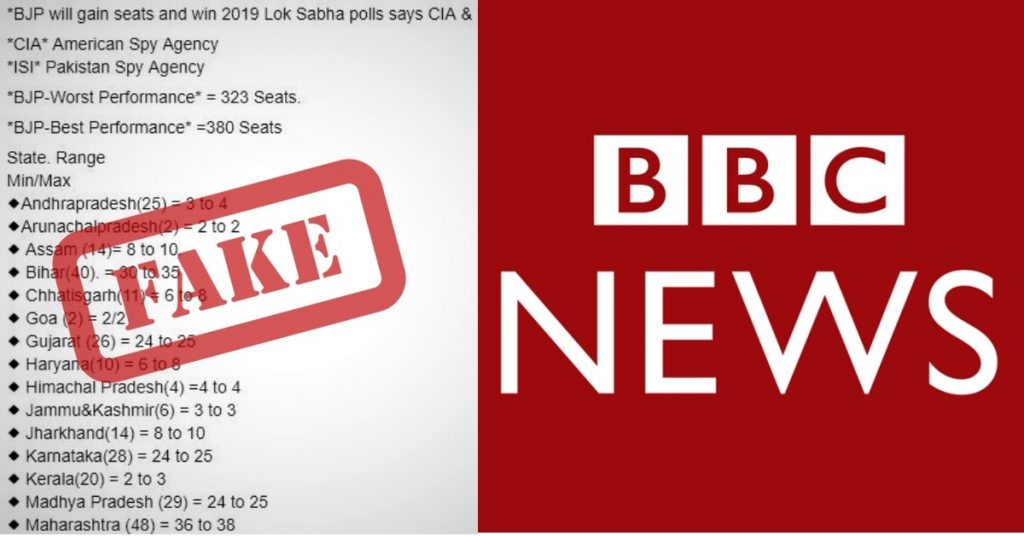 BBC के नाम से फ़र्ज़ी चुनाव-पूर्व सर्वेक्षण: 2019 में भाजपा की जबरदस्त जीत की भविष्यवाणी