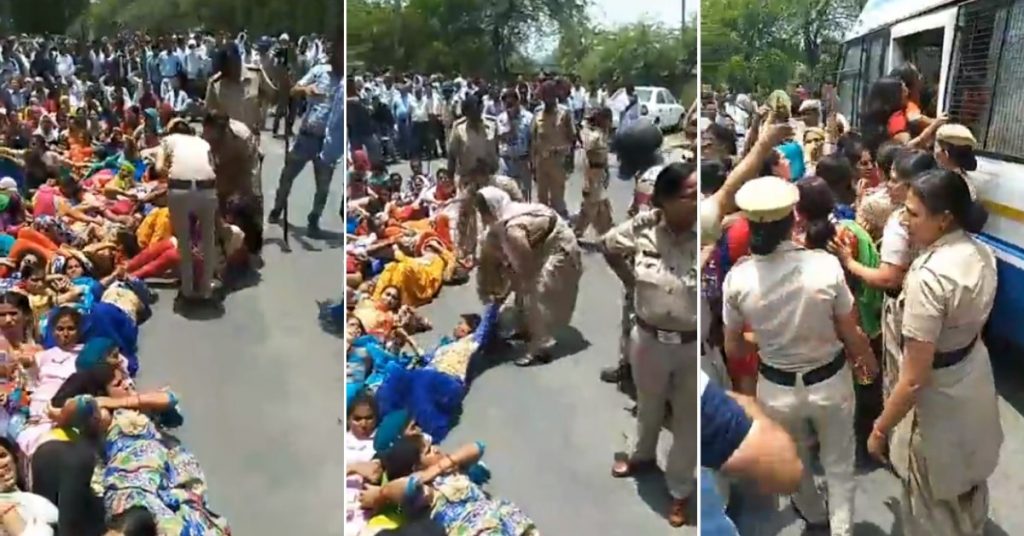 हरियाणा में विरोध-प्रदर्शन का पुराना वीडियो, पुलिस द्वारा कश्मीरियों पर अत्याचार के रूप में साझा