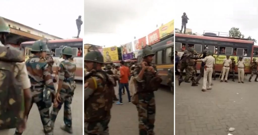 मॉक ड्रिल का वीडियो महाराष्ट्र के अहमदनगर बस स्टैंड पर विस्फोटक बरामद होने के दावे से साझा