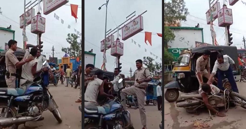 छतीसगढ़ में शराबी को पीट रहे पुलिसकर्मियों का वीडियो नए ट्रैफिक जुर्माने के संबंध में वायरल