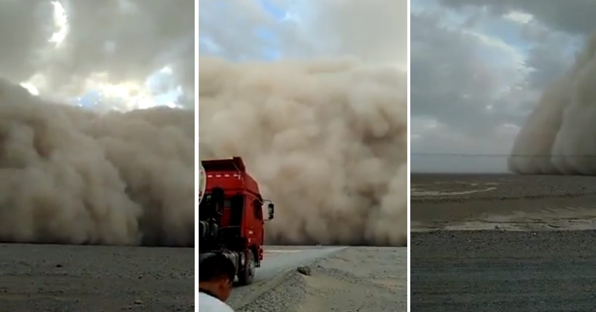 रेतीले तूफान के पुराने वीडियो को जमीन पर बादल रुकने के दावे से साझा किया गया