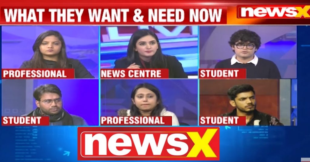NewsX ने CAA विरोध प्रदर्शन पर की गई बहस में पत्रकारों को छात्रों के रूप में दर्शाया