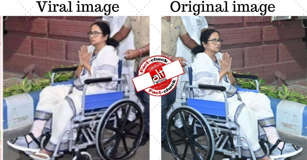 फ़ैक्ट-चेक : ममता बनर्जी के बाएं पांव में लगी पट्टी दो दिन बाद दाहिये पांव में लग गयी ?