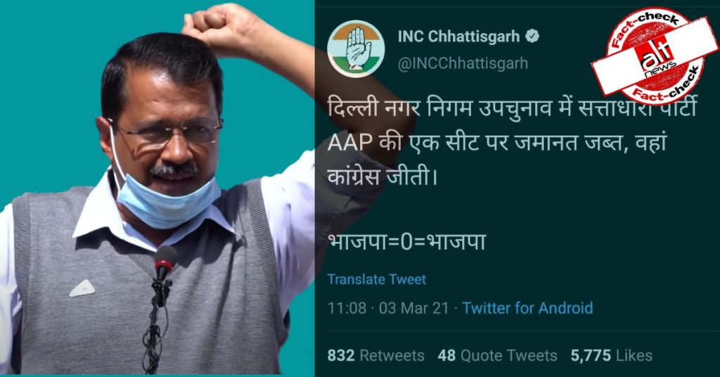 दिल्ली MCD उपचुनाव के बाद AAP नेता की ज़मानत नहीं हुई ज़ब्त, कांग्रेस का ट्वीट ग़लत
