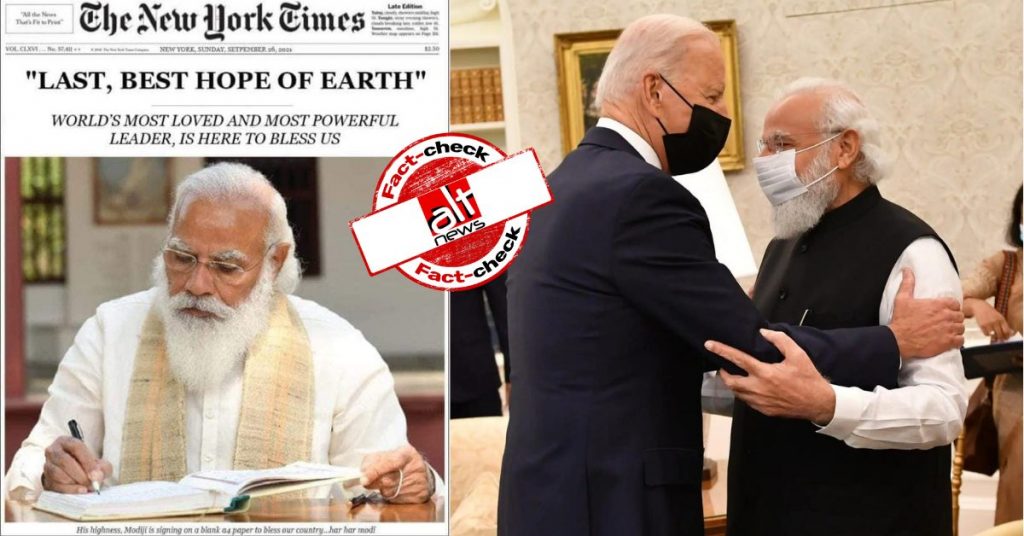 NYT ने पहले पन्ने पर नरेंद्र मोदी की तस्वीर के साथ उन्हें ‘पृथ्वी की आखिरी उम्मीद’ बताया?